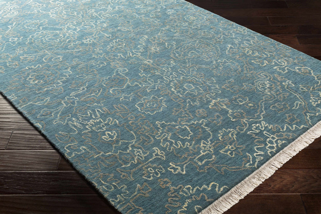Hinkle Teal Traditional Style Hand Knotted Wool Area Rug - The Rug Decor