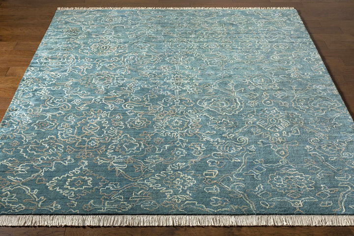 Hinkle Teal Traditional Style Hand Knotted Wool Area Rug - The Rug Decor
