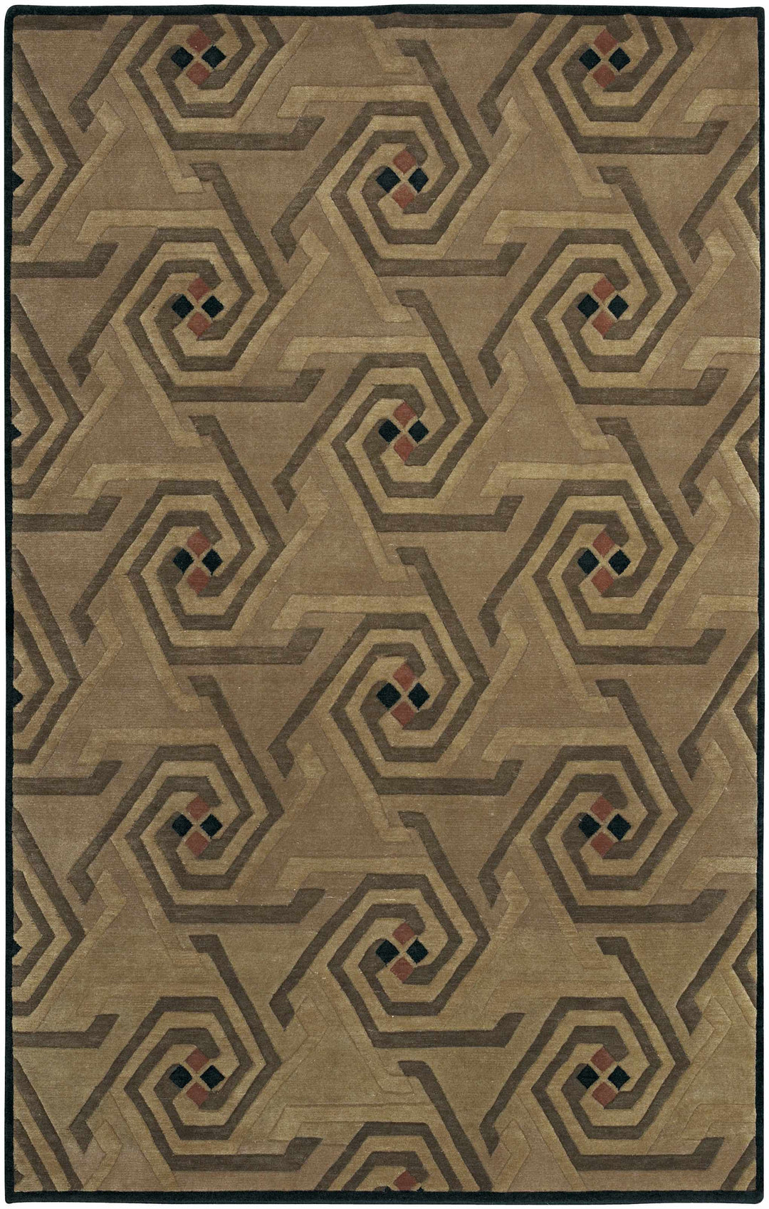 Hisle Modern Style Brown And Beige Hand Knotted Area Rug
