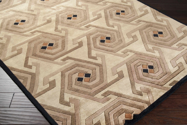 Hisle Modern Style Brown And Beige Hand Knotted Area Rug
