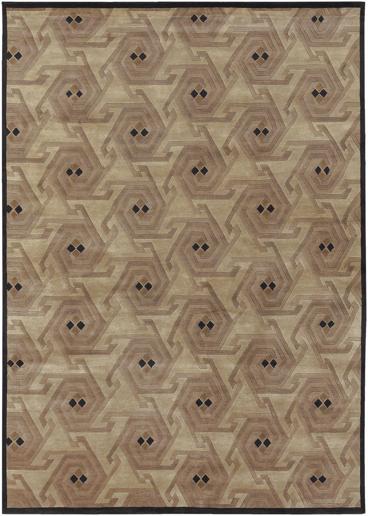 Hisle Modern Style Brown And Beige Hand Knotted Area Rug