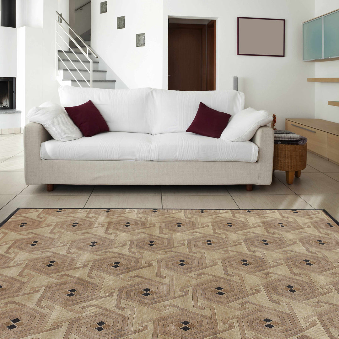 Hisle Modern Style Brown And Beige Hand Knotted Area Rug