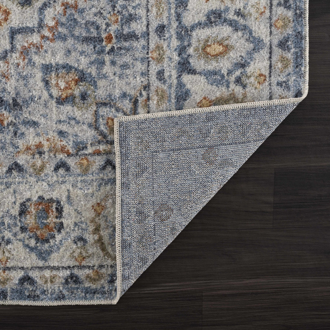 Hiti Traditional Medallion Design Blue & Cream Washable Rug - The Rug Decor