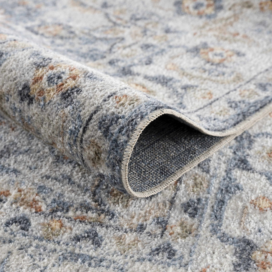 Hiti Traditional Medallion Design Blue & Cream Washable Rug - The Rug Decor