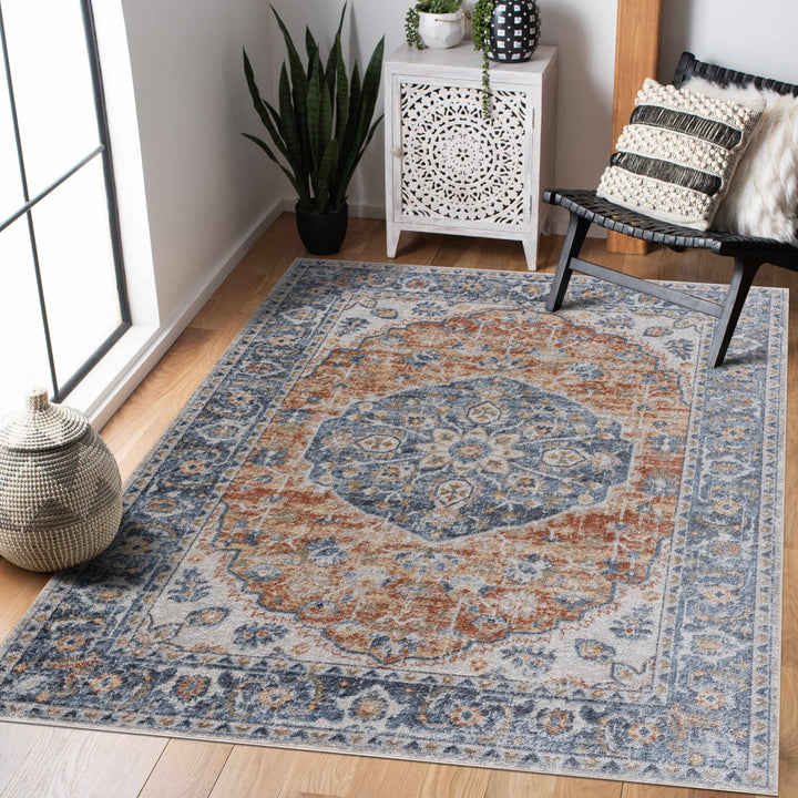 Hiti Traditional Style Turkish Design Rust and blue Rug - The Rug Decor