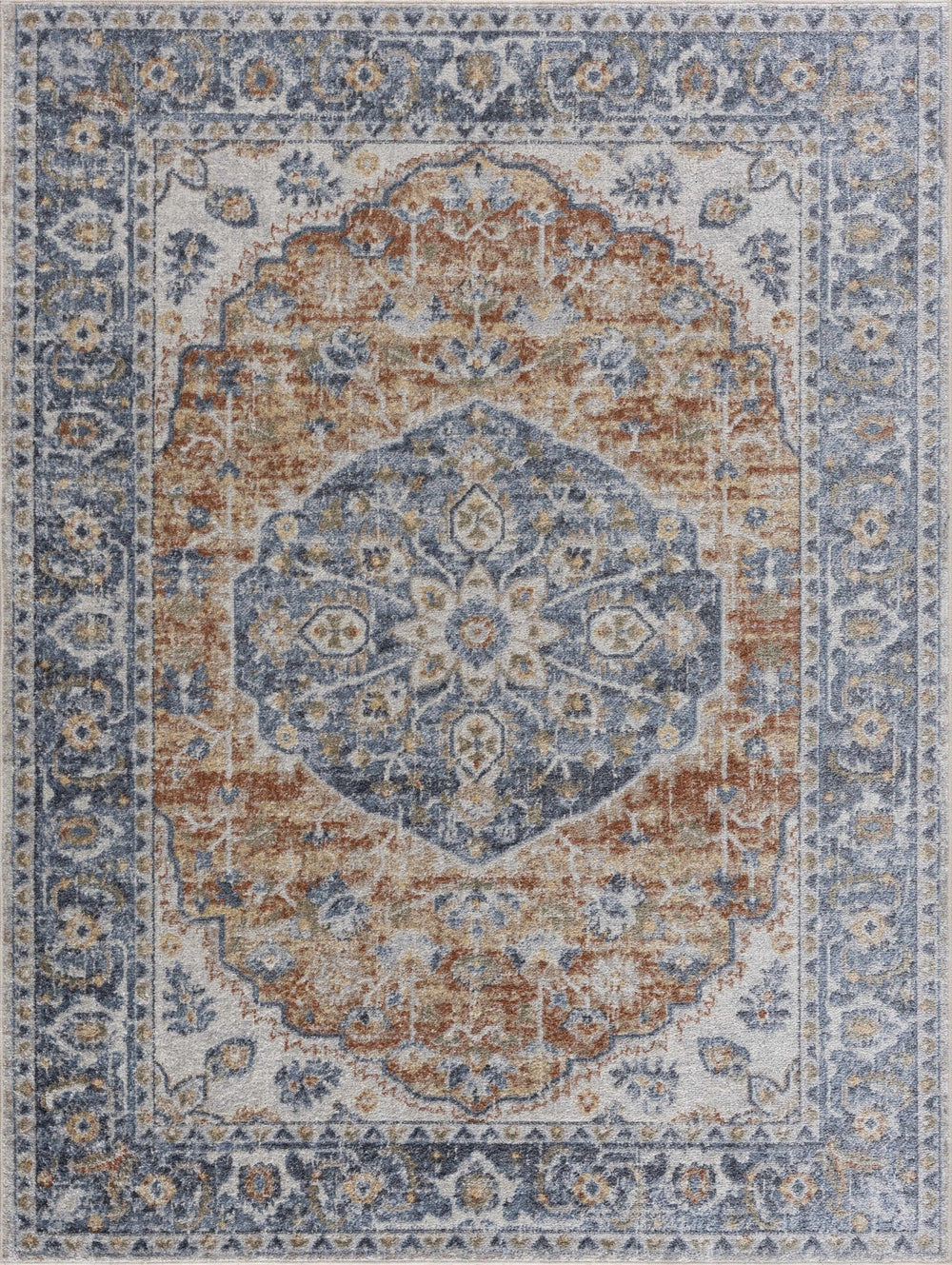 Hiti Traditional Style Turkish Design Rust and blue Rug - The Rug Decor
