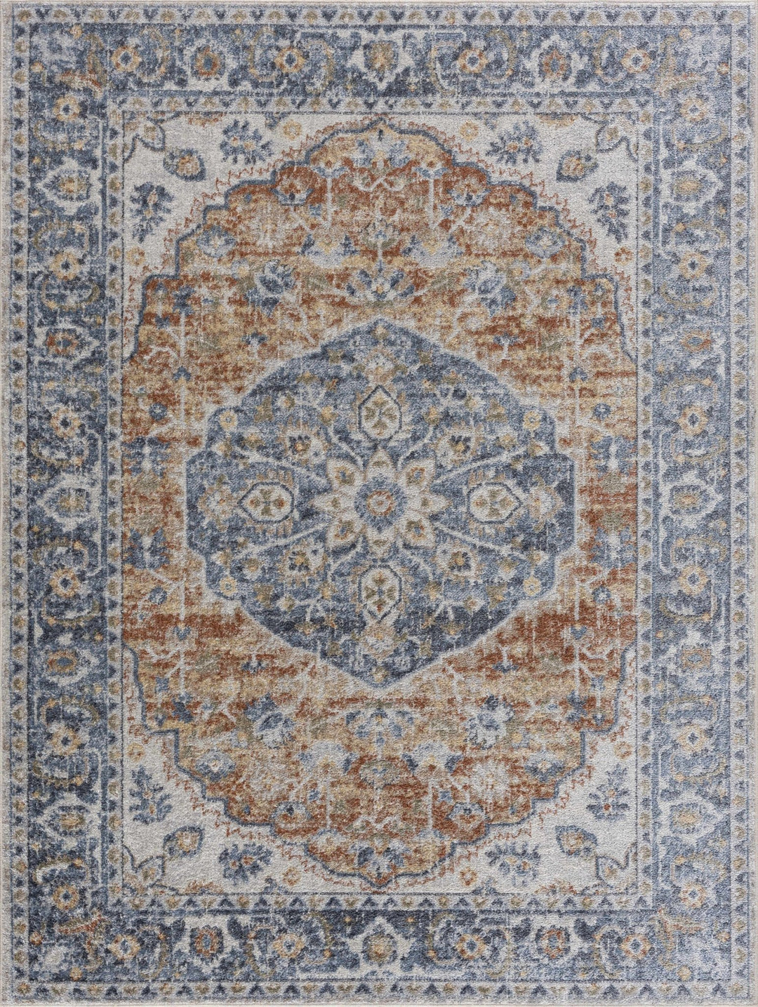 Hiti Traditional Style Turkish Design Rust and blue Rug - The Rug Decor