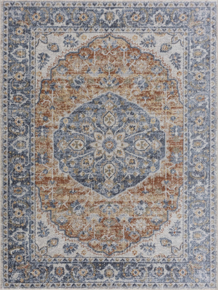 Hiti Traditional Style Turkish Design Rust and blue Rug - The Rug Decor