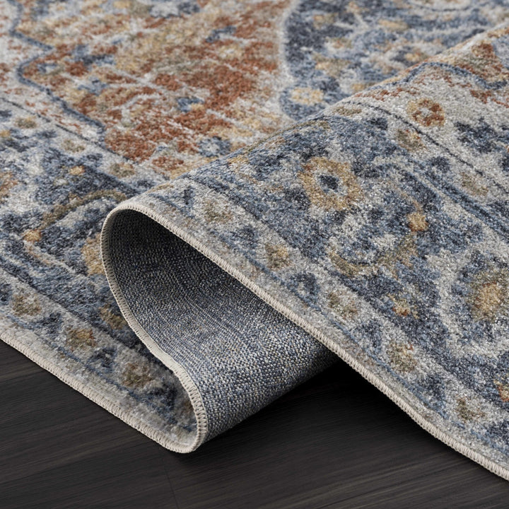Hiti Traditional Style Turkish Design Rust and blue Rug - The Rug Decor