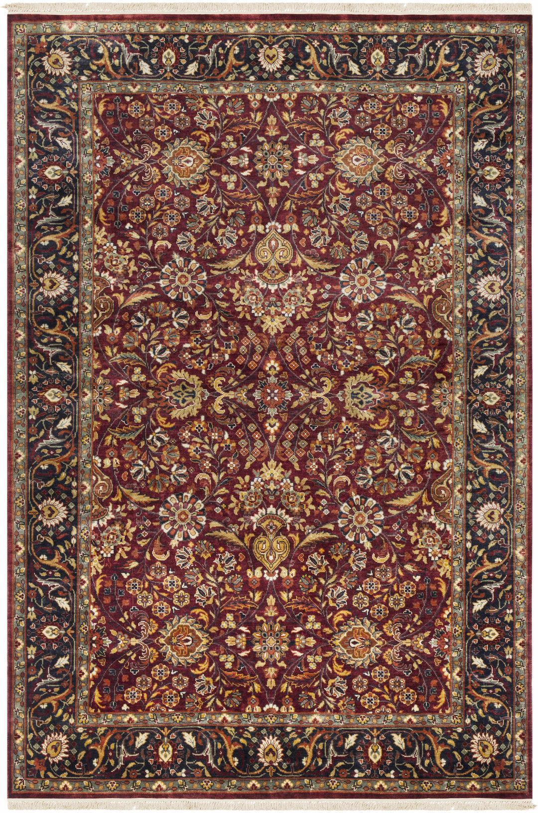 Hall Maroon And Black Traditional Style Hand Knotted Area Rug