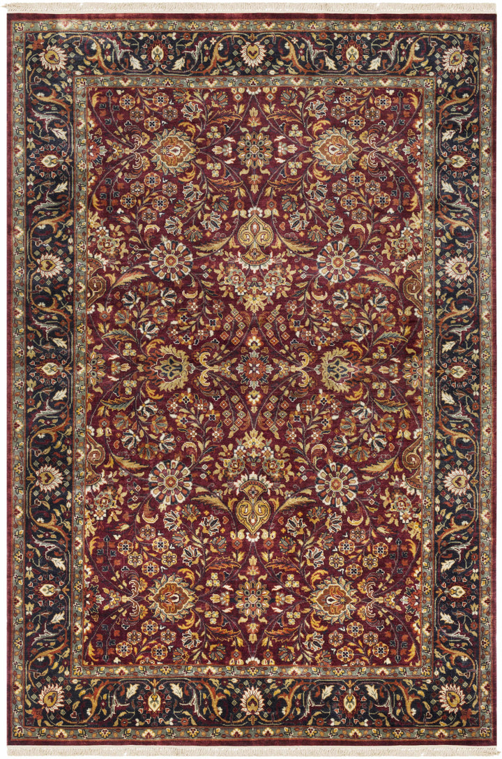 Hall Maroon And Black Traditional Style Hand Knotted Area Rug