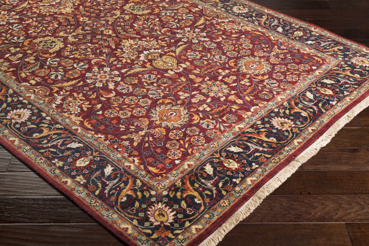 Hall Maroon And Black Traditional Style Hand Knotted Area Rug