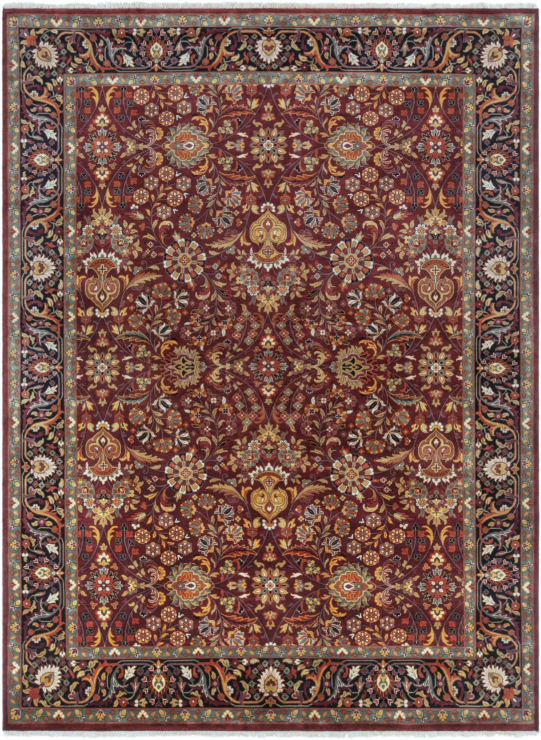 Hall Maroon And Black Traditional Style Hand Knotted Area Rug