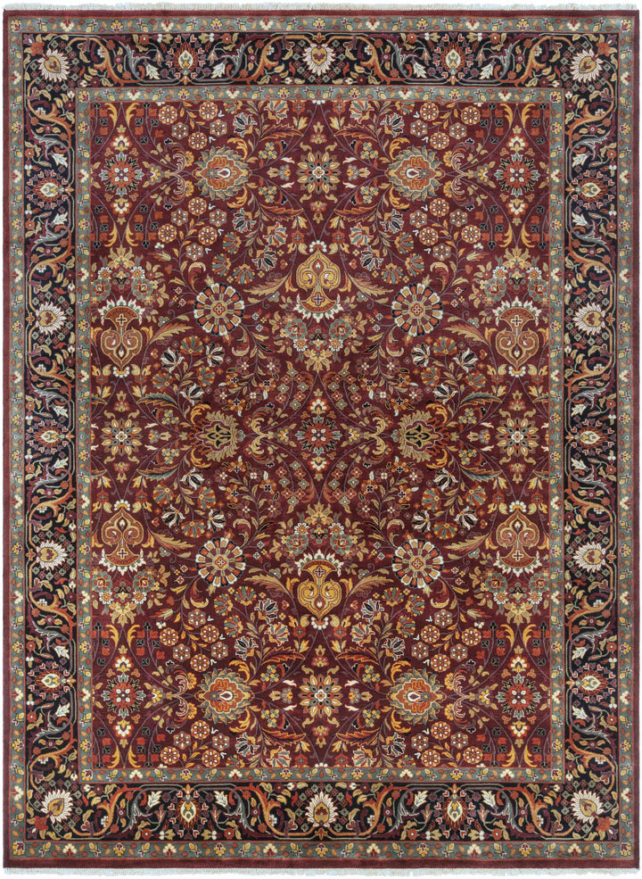 Hall Maroon And Black Traditional Style Hand Knotted Area Rug