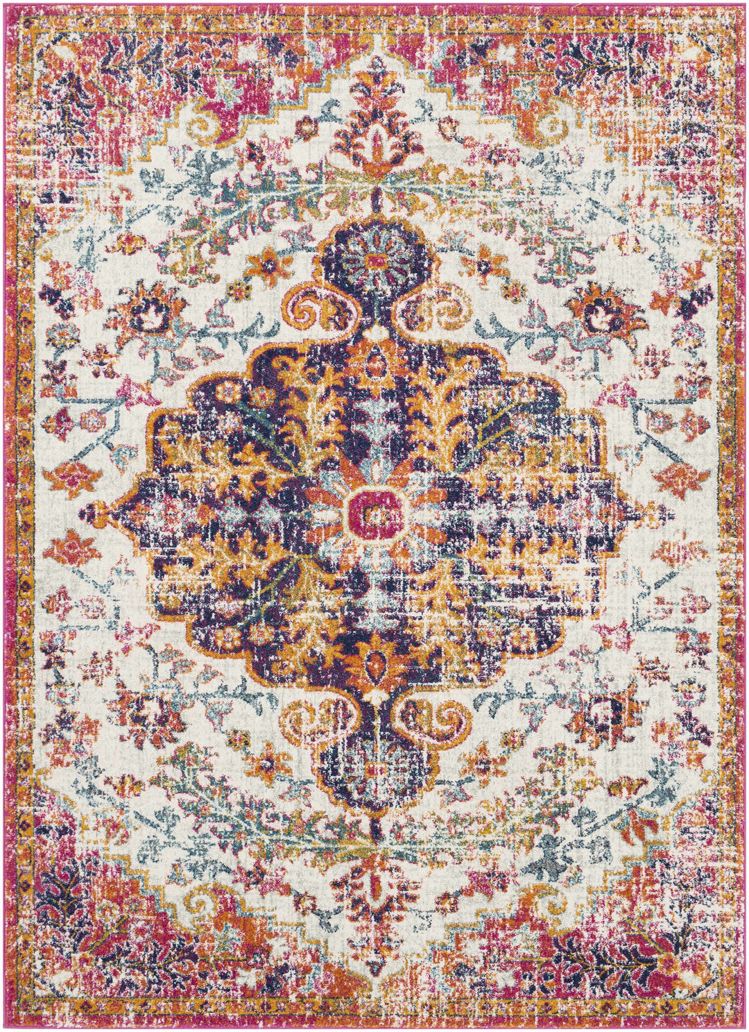 Hillsby Traditional Style Ivory And Orange Area Rug