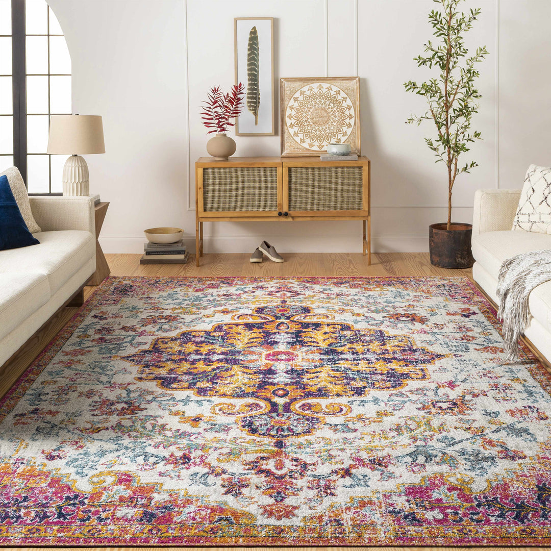 Hillsby Traditional Style Ivory And Orange Area Rug