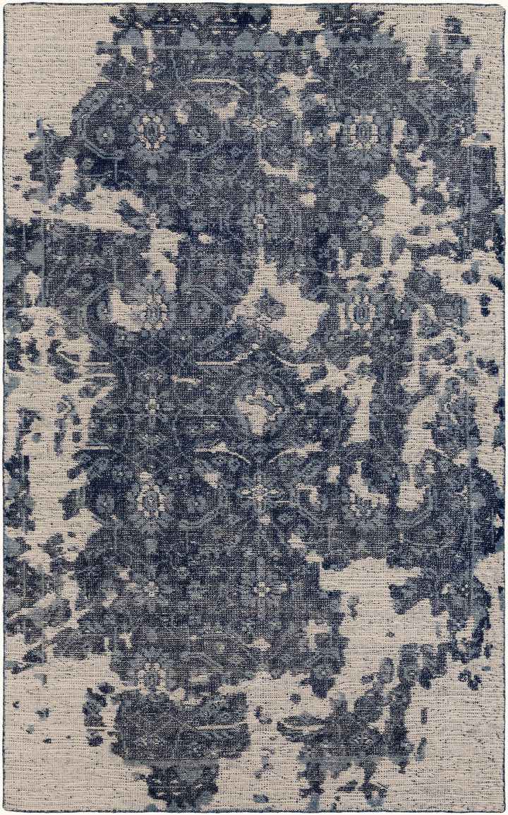 Holmes Modern Style Blue And Ivory Hand Knotted Wool Area Rug