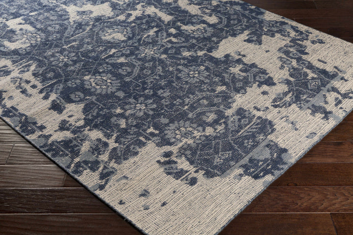 Holmes Modern Style Blue And Ivory Hand Knotted Wool Area Rug