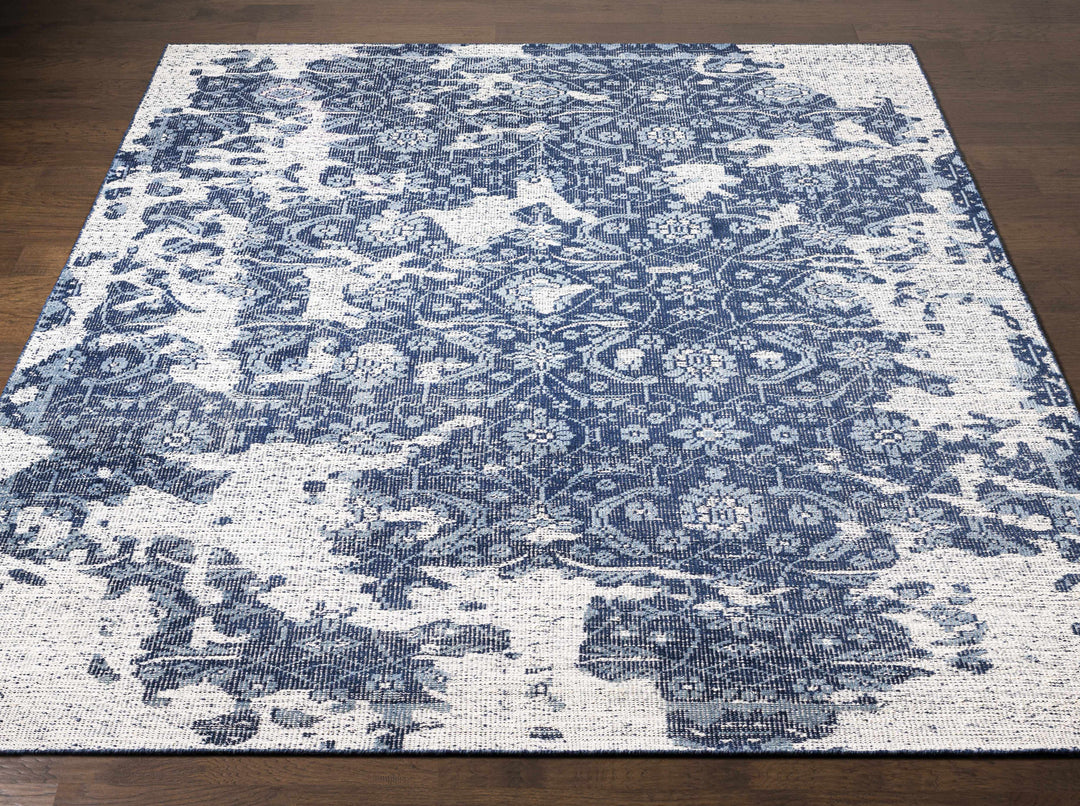 Holmes Modern Style Blue And Ivory Hand Knotted Wool Area Rug