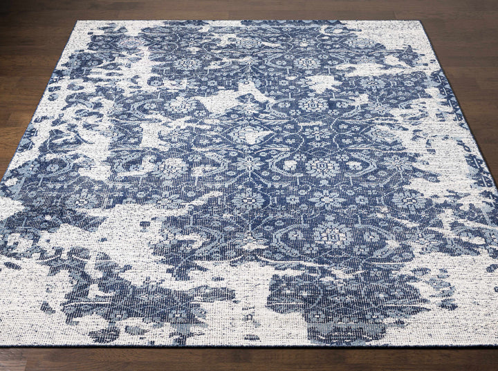Holmes Modern Style Blue And Ivory Hand Knotted Wool Area Rug
