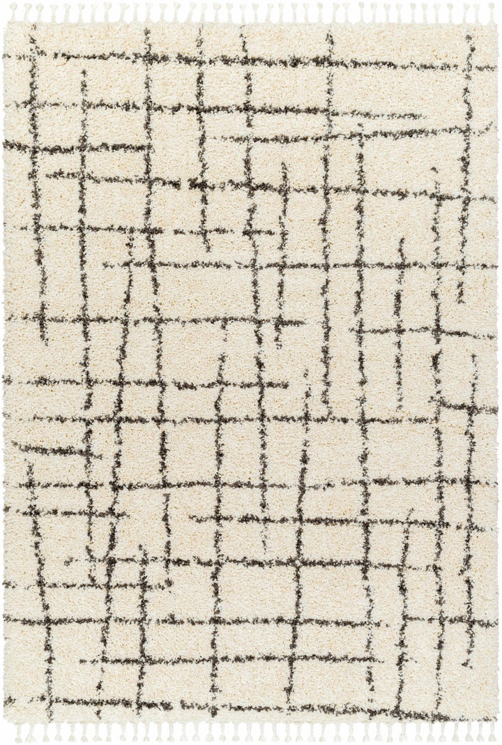 Hodor Plush Contemporary Ivory And Black Area Rug - The Rug Decor