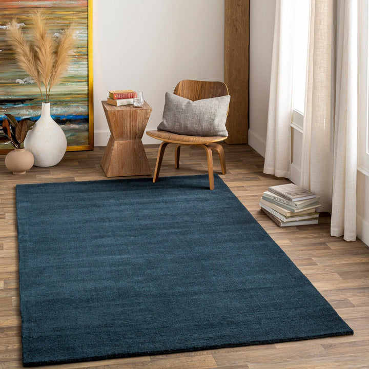 Hopewell Dark Blue Modern Solid Wool Area Rug - The Rug Decor