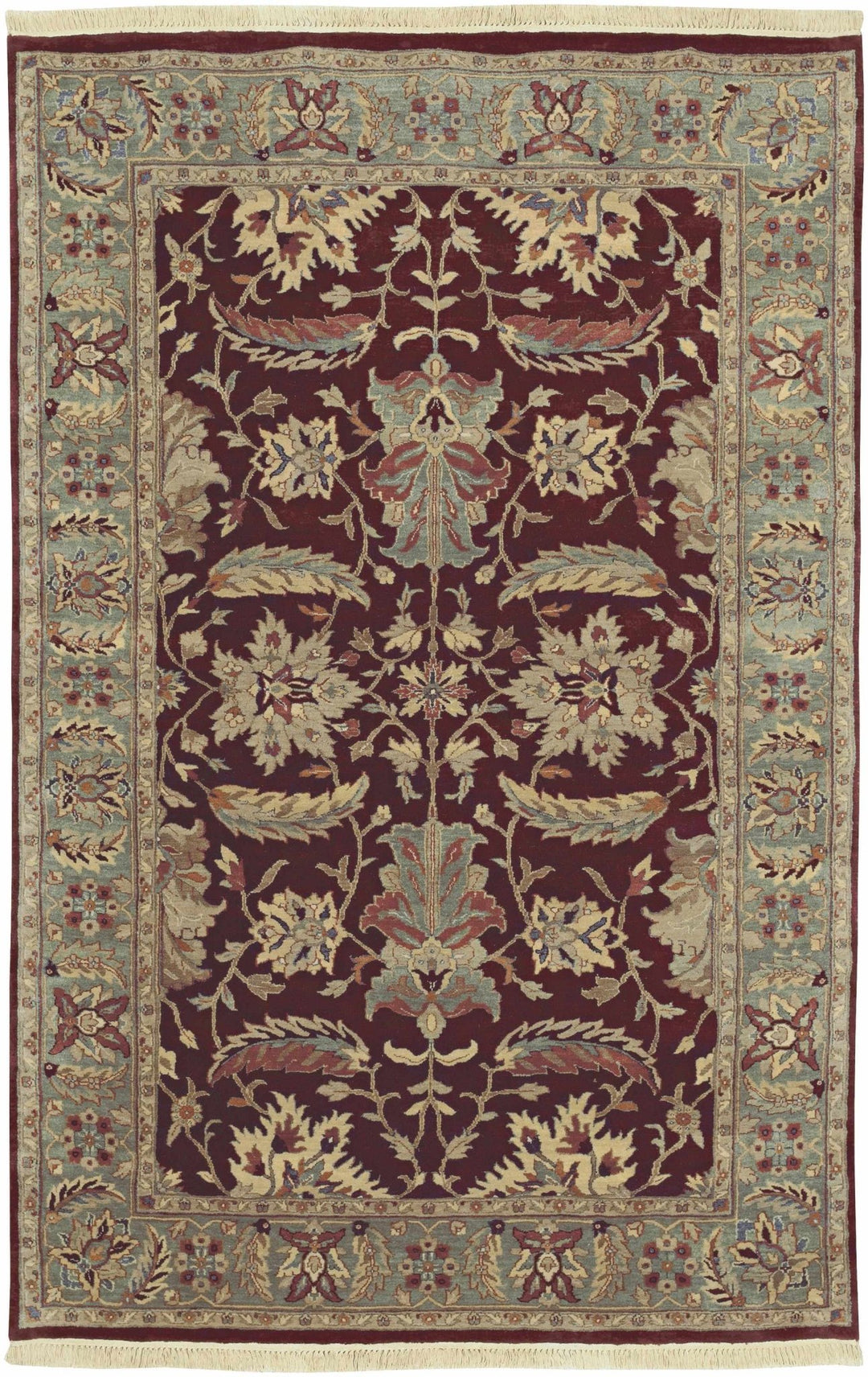 Hornbeak Traditional Style Maroon And Sage Hand Knotted Area Rug - The Rug Decor