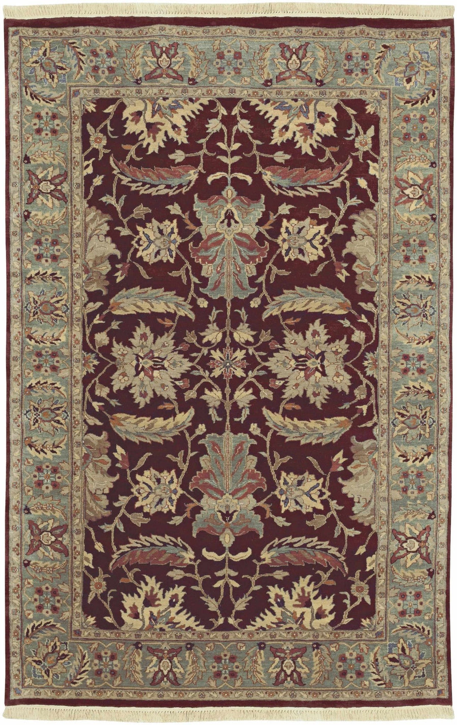 Hornbeak Traditional Style Maroon And Sage Hand Knotted Area Rug - The Rug Decor
