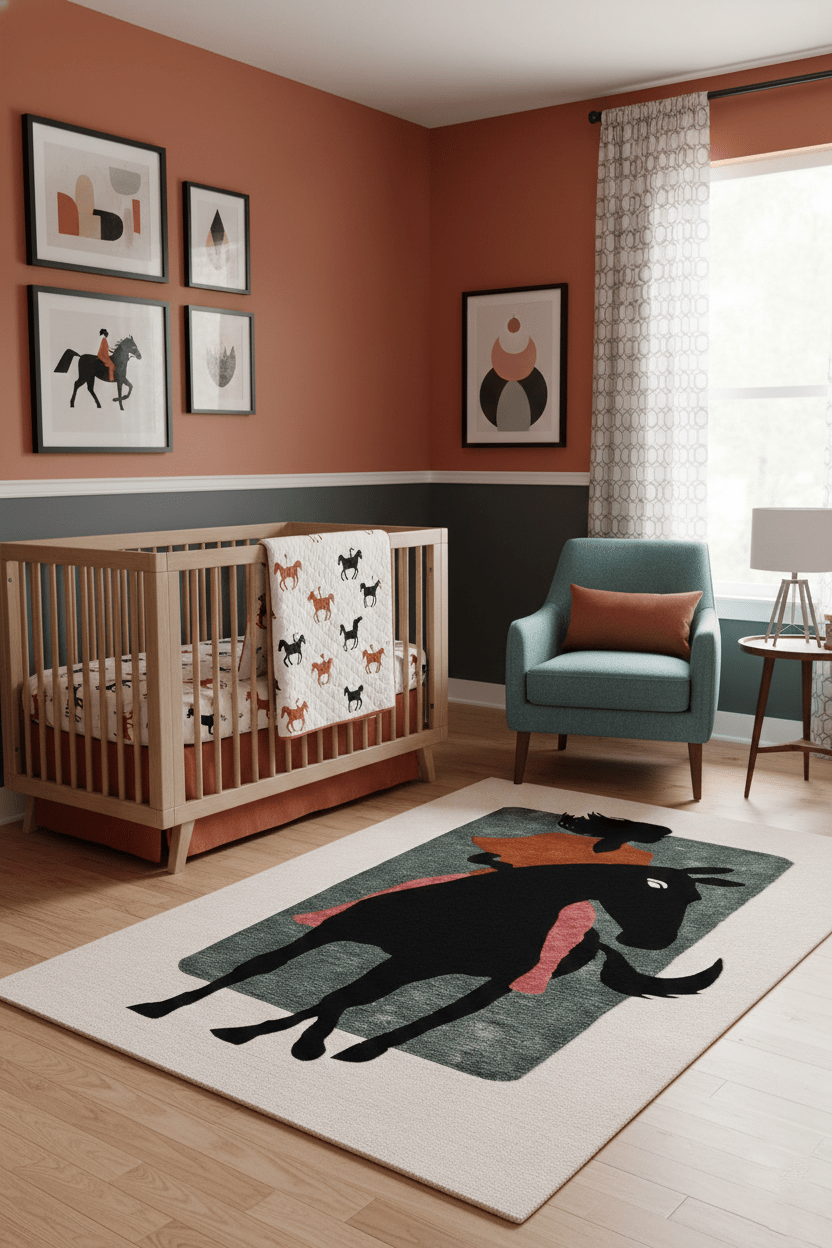 Horse Rider Pattern Beige And Black Hand Tufted 5x8 Wool Rug - The Rug Decor