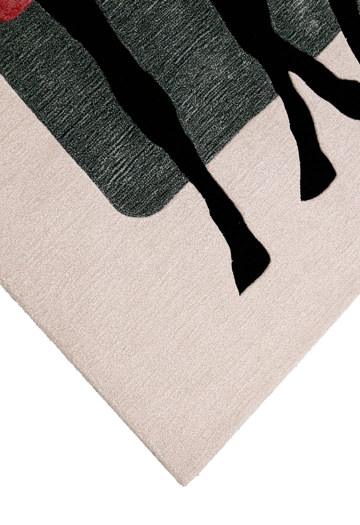 Horse Rider Pattern Beige And Black Hand Tufted 5x8 Wool Rug - The Rug Decor