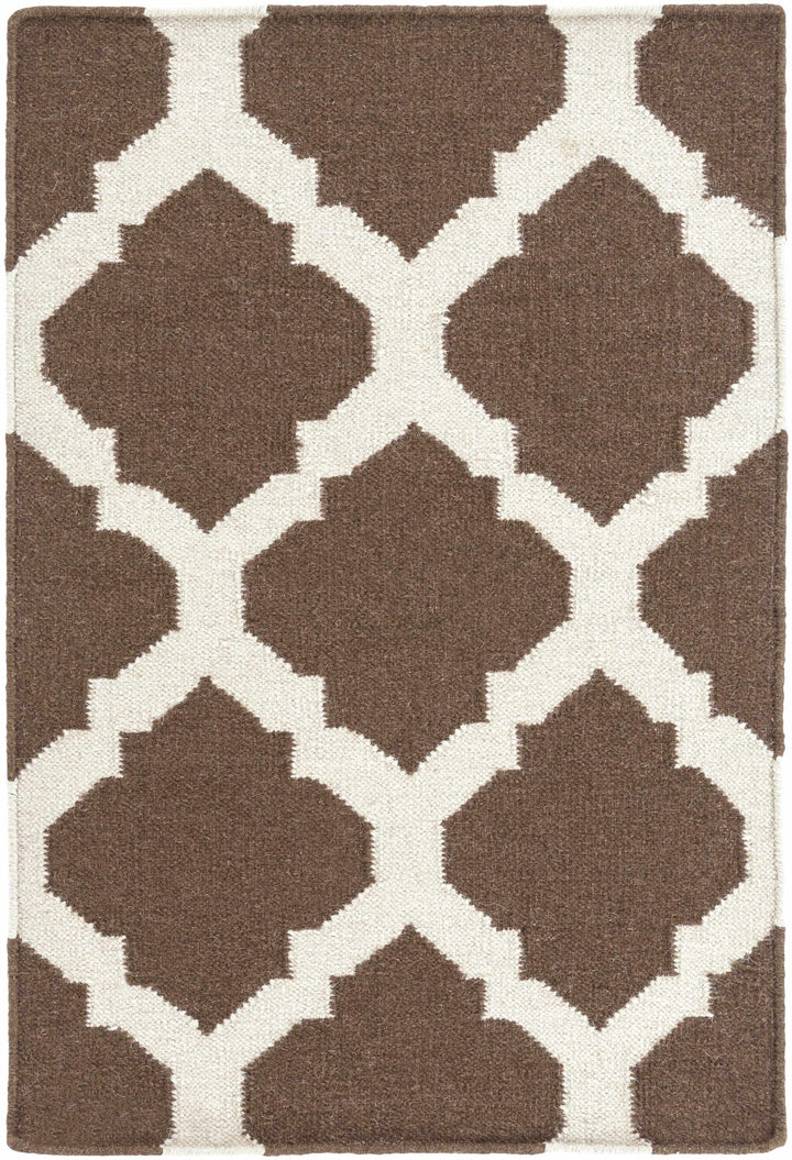 Hosford Contemporary Geometrical Brown Hand Woven Wool Area Rug