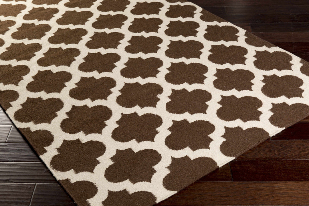 Hosford Contemporary Geometrical Brown Hand Woven Wool Area Rug