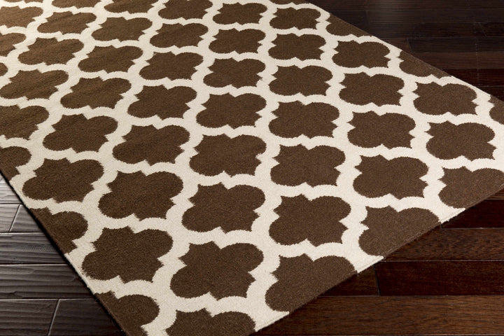 Hosford Contemporary Geometrical Brown Hand Woven Wool Area Rug