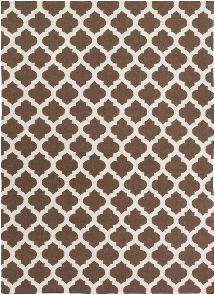 Hosford Contemporary Geometrical Brown Hand Woven Wool Area Rug