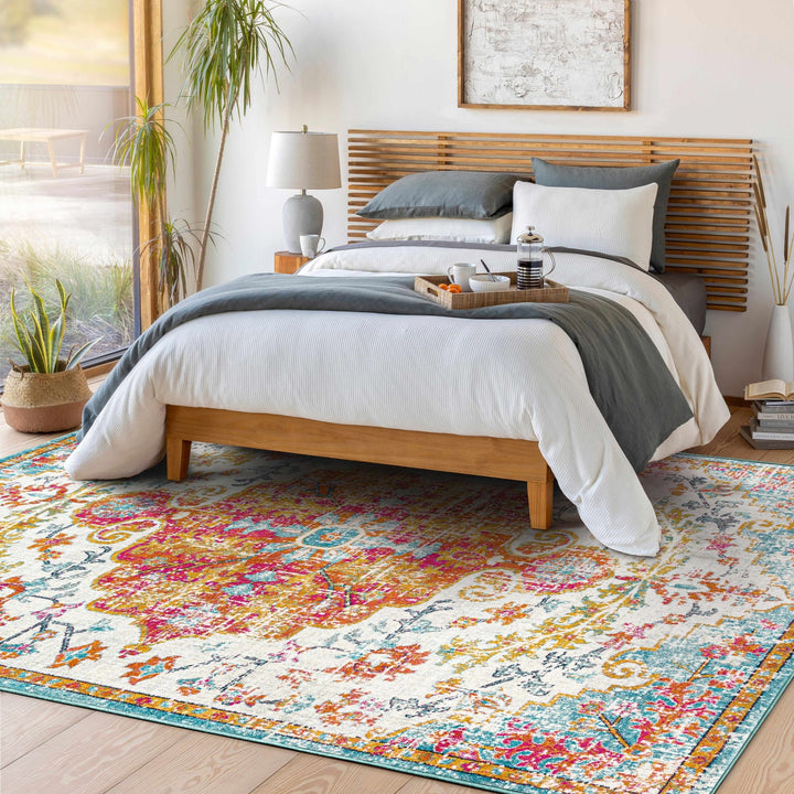 Hosking Traditional Style Ivory And Teal Area Rug - The Rug Decor