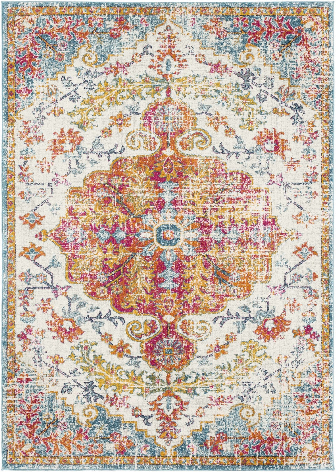 Hosking Traditional Style Ivory And Teal Area Rug - The Rug Decor