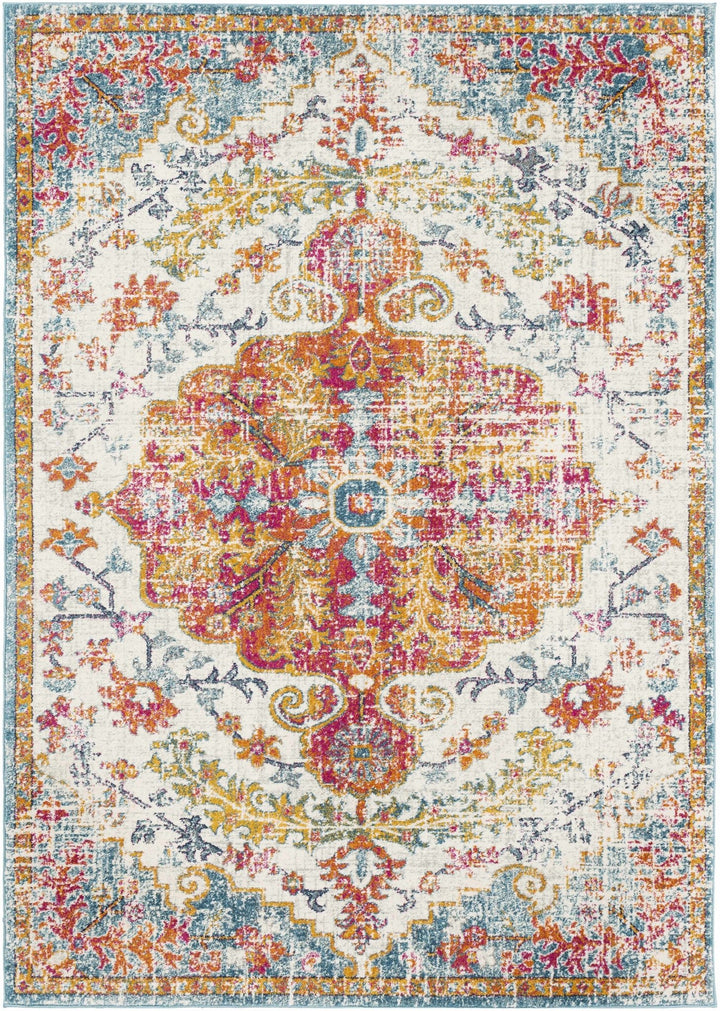 Hosking Traditional Style Ivory And Teal Area Rug - The Rug Decor