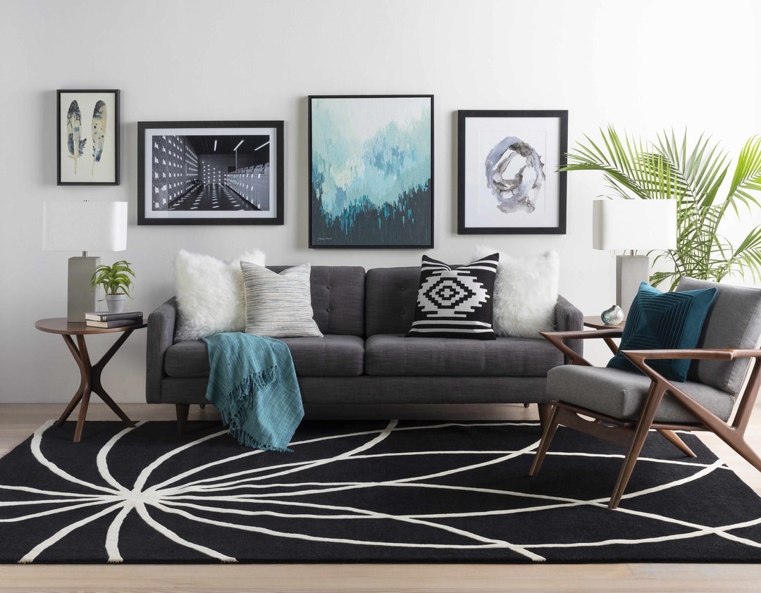 Harlem Black Contemporary Design Hand Tufted Wool Rug