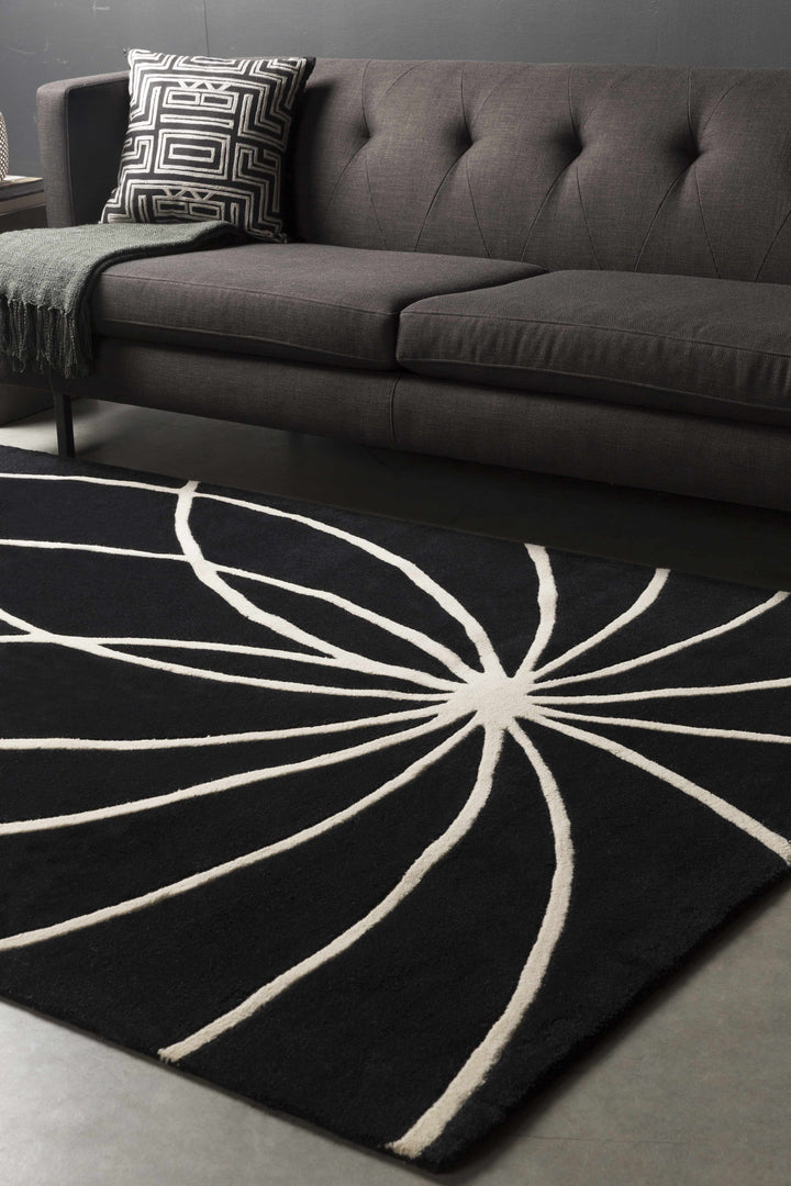 Harlem Black Contemporary Design Hand Tufted Wool Rug