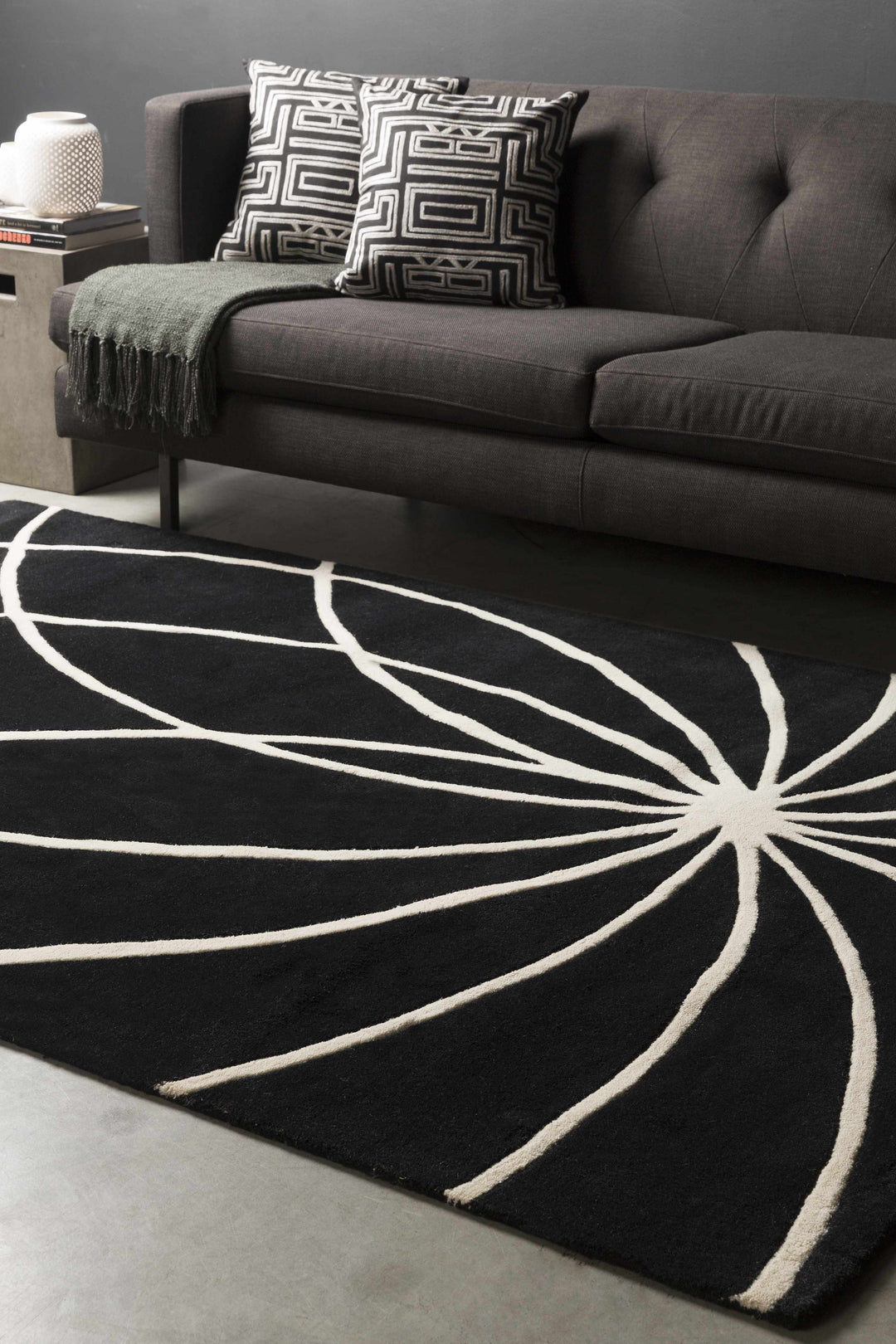 Harlem Black Contemporary Design Hand Tufted Wool Rug