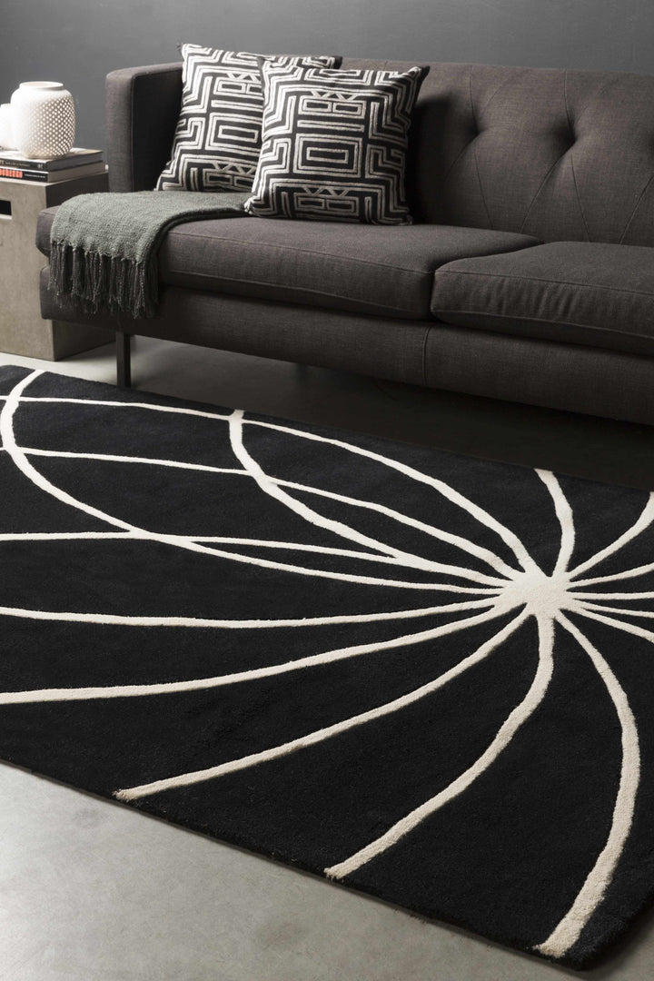 Harlem Black Contemporary Design Hand Tufted Wool Rug