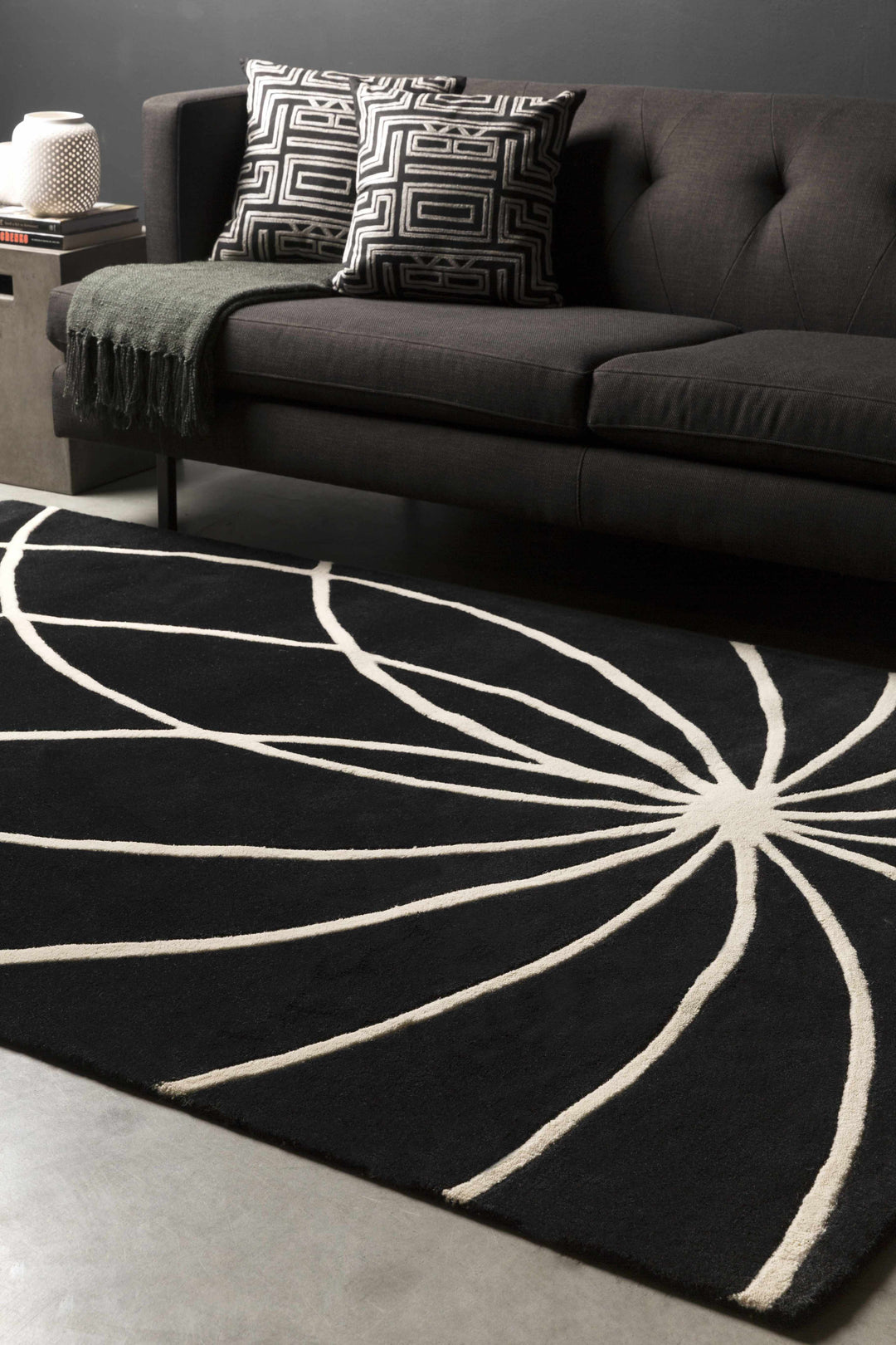 Harlem Black Contemporary Design Hand Tufted Wool Rug