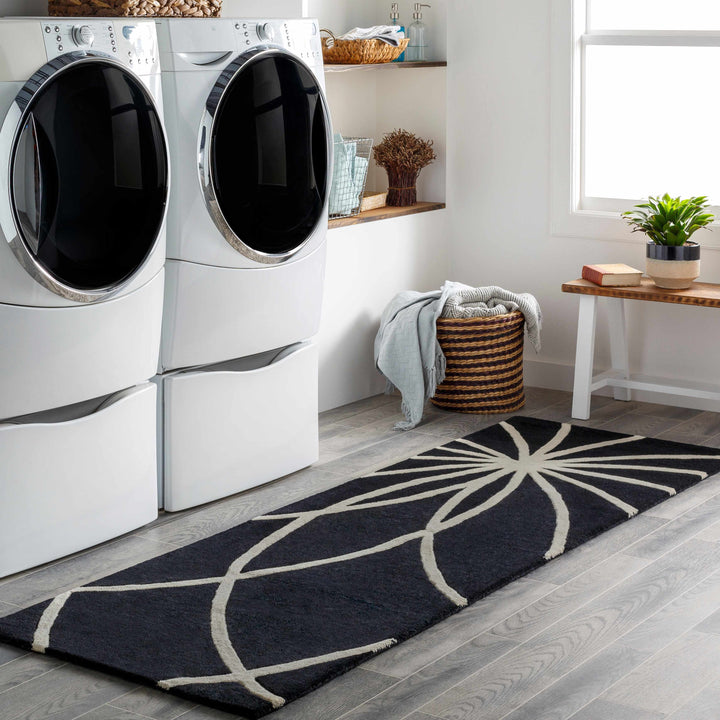 Harlem Black Contemporary Design Hand Tufted Wool Rug