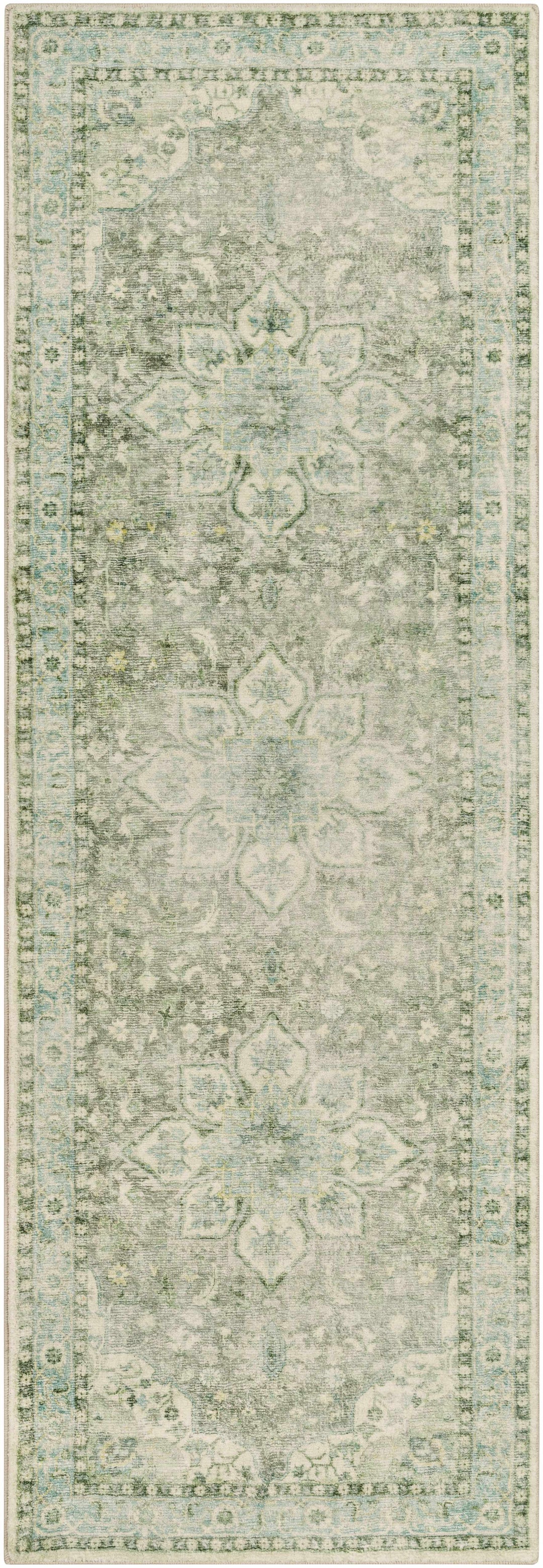 Harrisdale Green And Ivory Traditional Medallion Design Area Rug