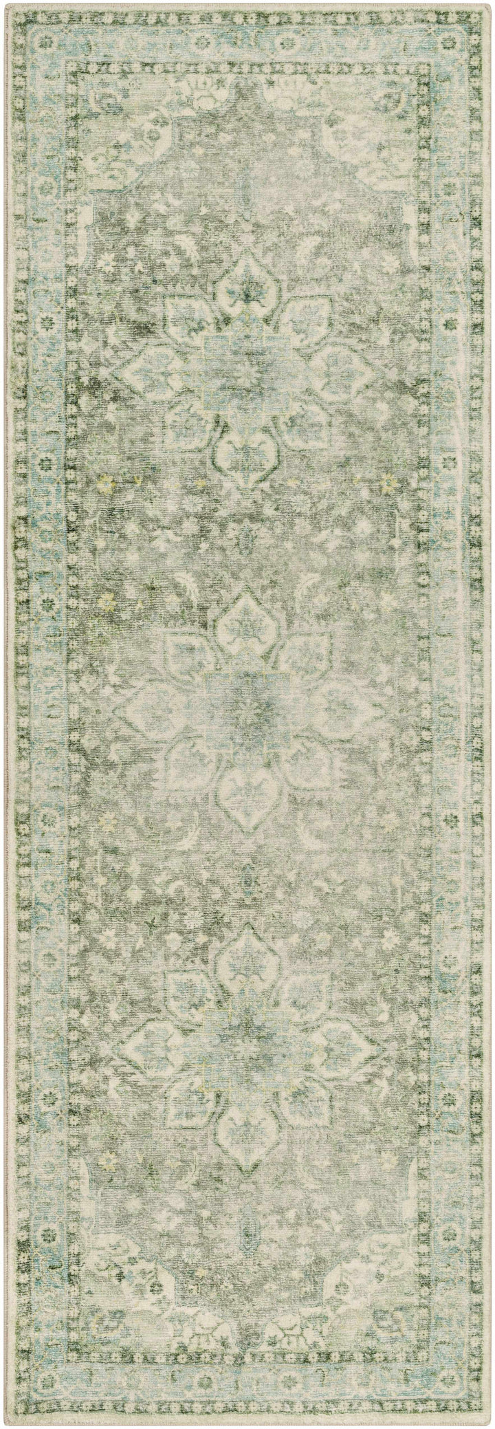 Harrisdale Green And Ivory Traditional Medallion Design Area Rug