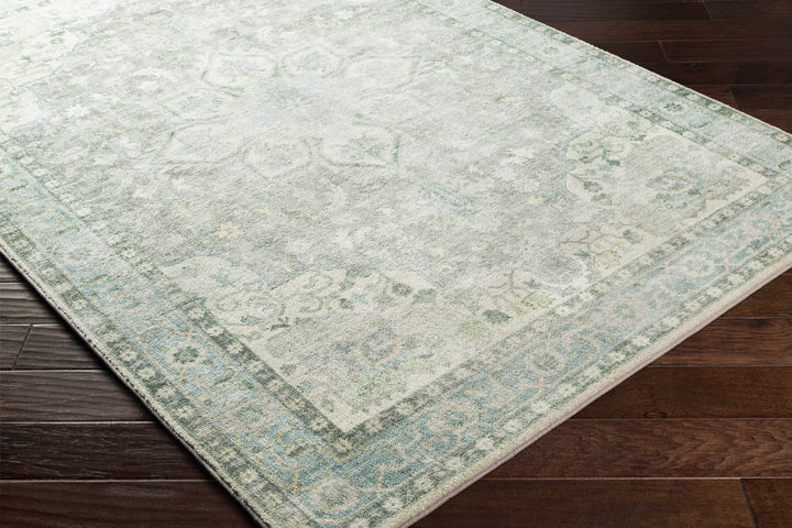 Harrisdale Green And Ivory Traditional Medallion Design Area Rug