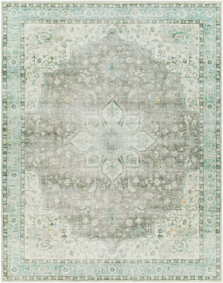 Harrisdale Green And Ivory Traditional Medallion Design Area Rug
