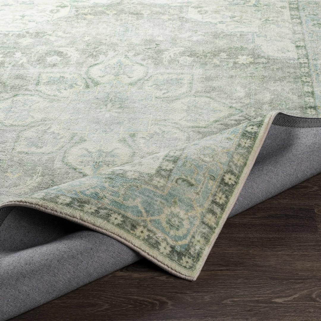 Harrisdale Green And Ivory Traditional Medallion Design Area Rug