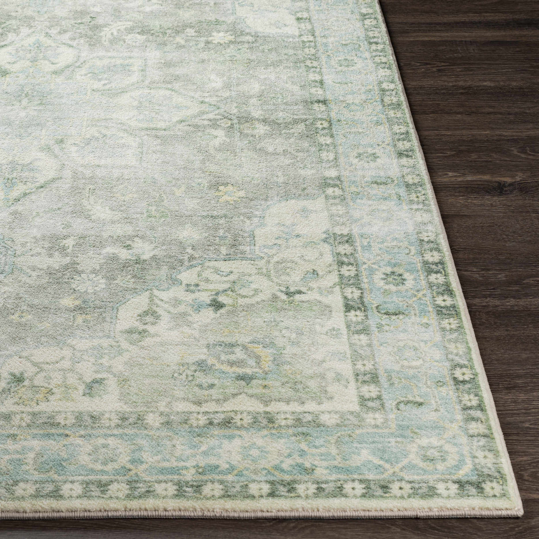Harrisdale Green And Ivory Traditional Medallion Design Area Rug