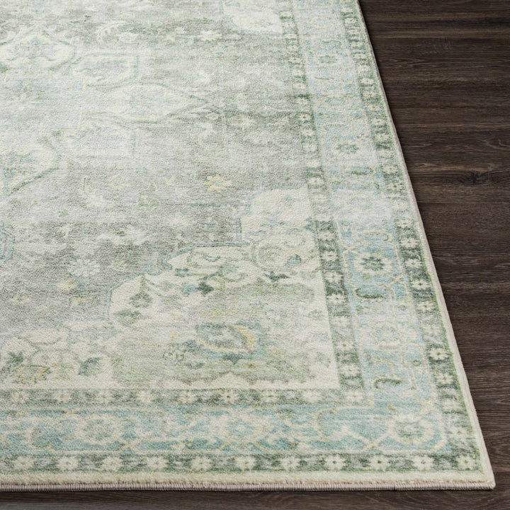 Harrisdale Green And Ivory Traditional Medallion Design Area Rug
